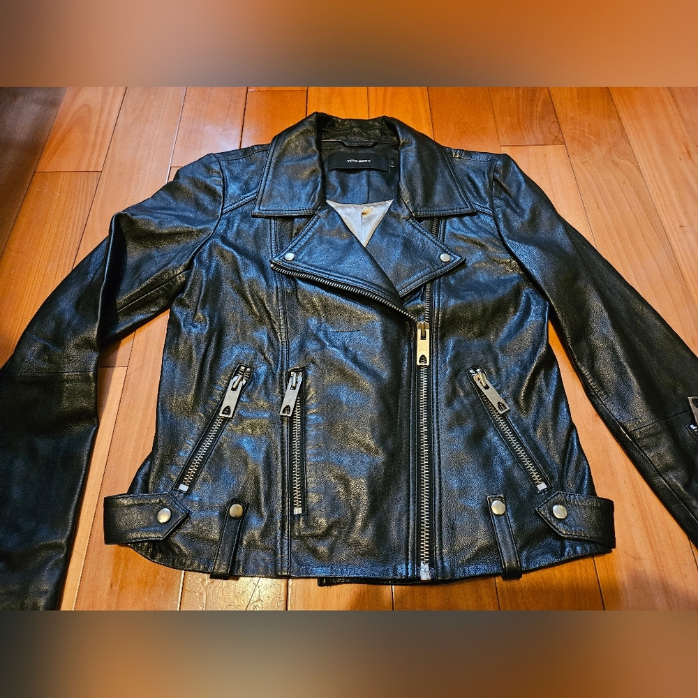 Vero Moda Black Leather Asymmetrical Moto Jacket - Picture 4 of 6